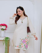 Ivory Rosé Garden Threadwork Cotton Co-ord