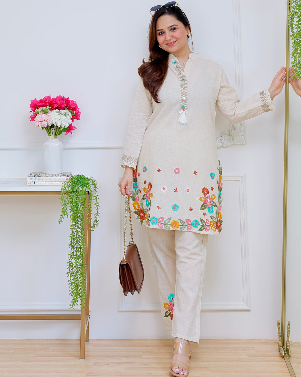 Ivory Sunkissed Petals Threadwork Cotton Co-ord