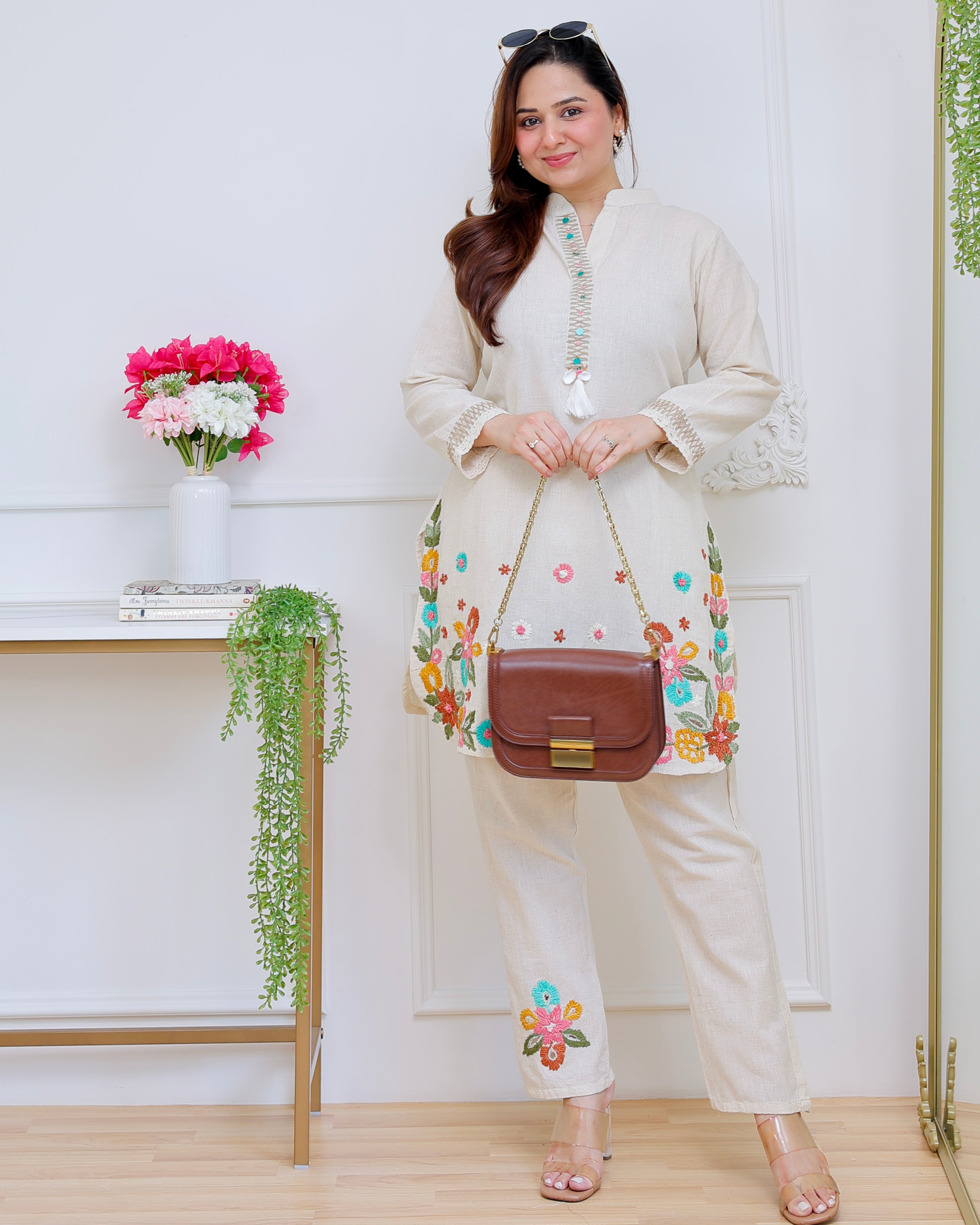 Ivory Sunkissed Petals Threadwork Cotton Co-ord