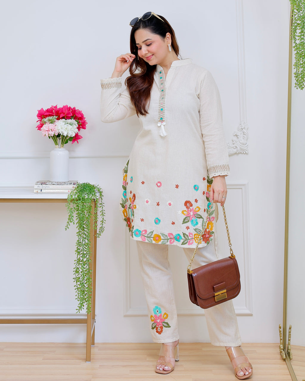 Ivory Sunkissed Petals Threadwork Cotton Co-ord