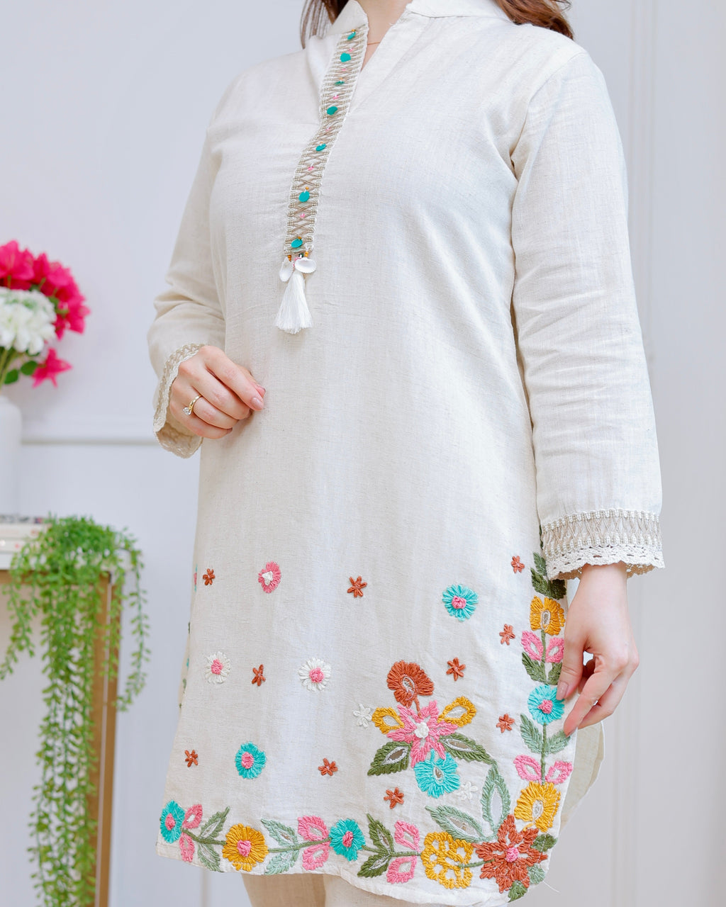 Ivory Sunkissed Petals Threadwork Cotton Co-ord