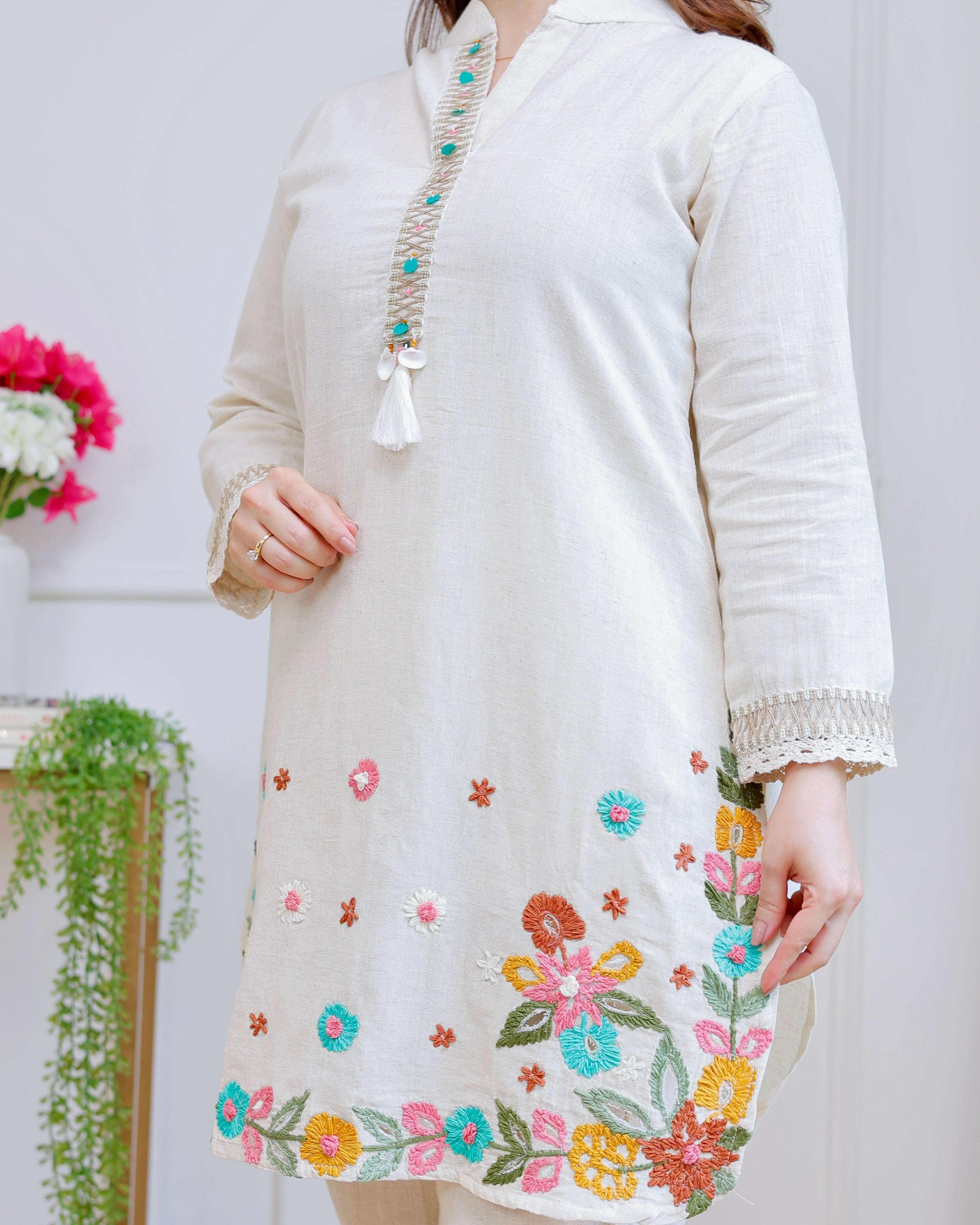 Ivory Sunkissed Petals Threadwork Cotton Co-ord