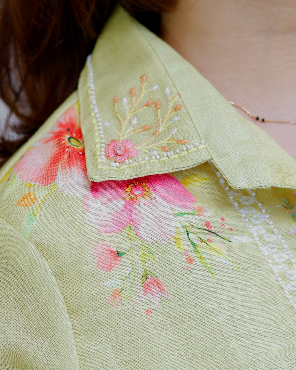 Lime Blossom Pearl Threaded Linen Cotton Co-ord
