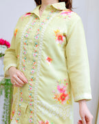 Lime Blossom Pearl Threaded Linen Cotton Co-ord