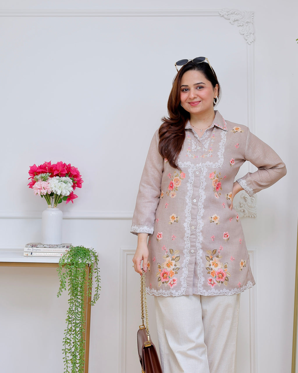 Nude Petals Pearl Threaded Linen Cotton Co-ord