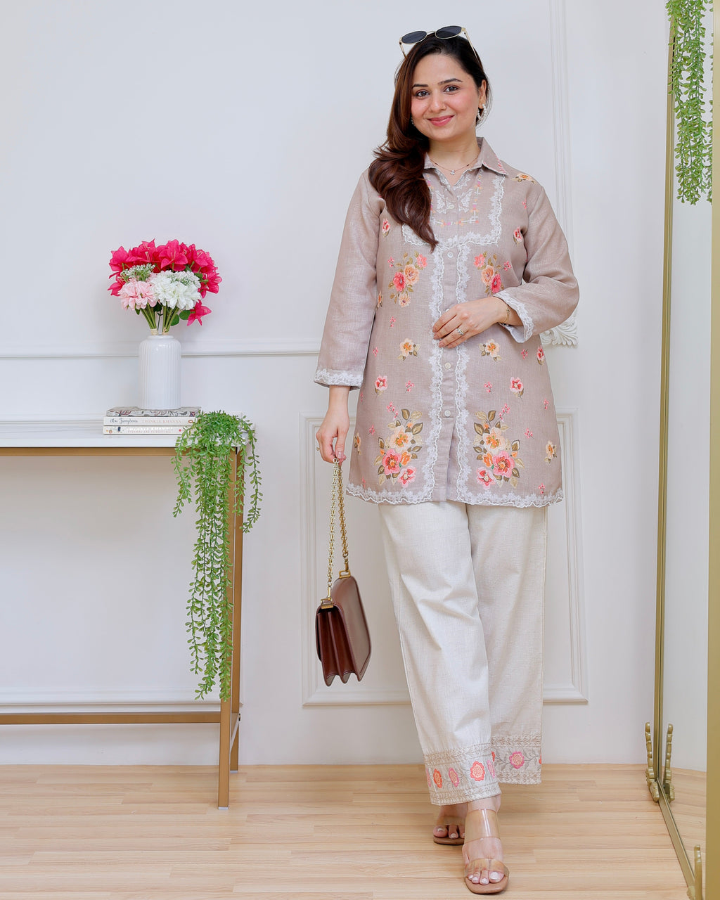Nude Petals Pearl Threaded Linen Cotton Co-ord