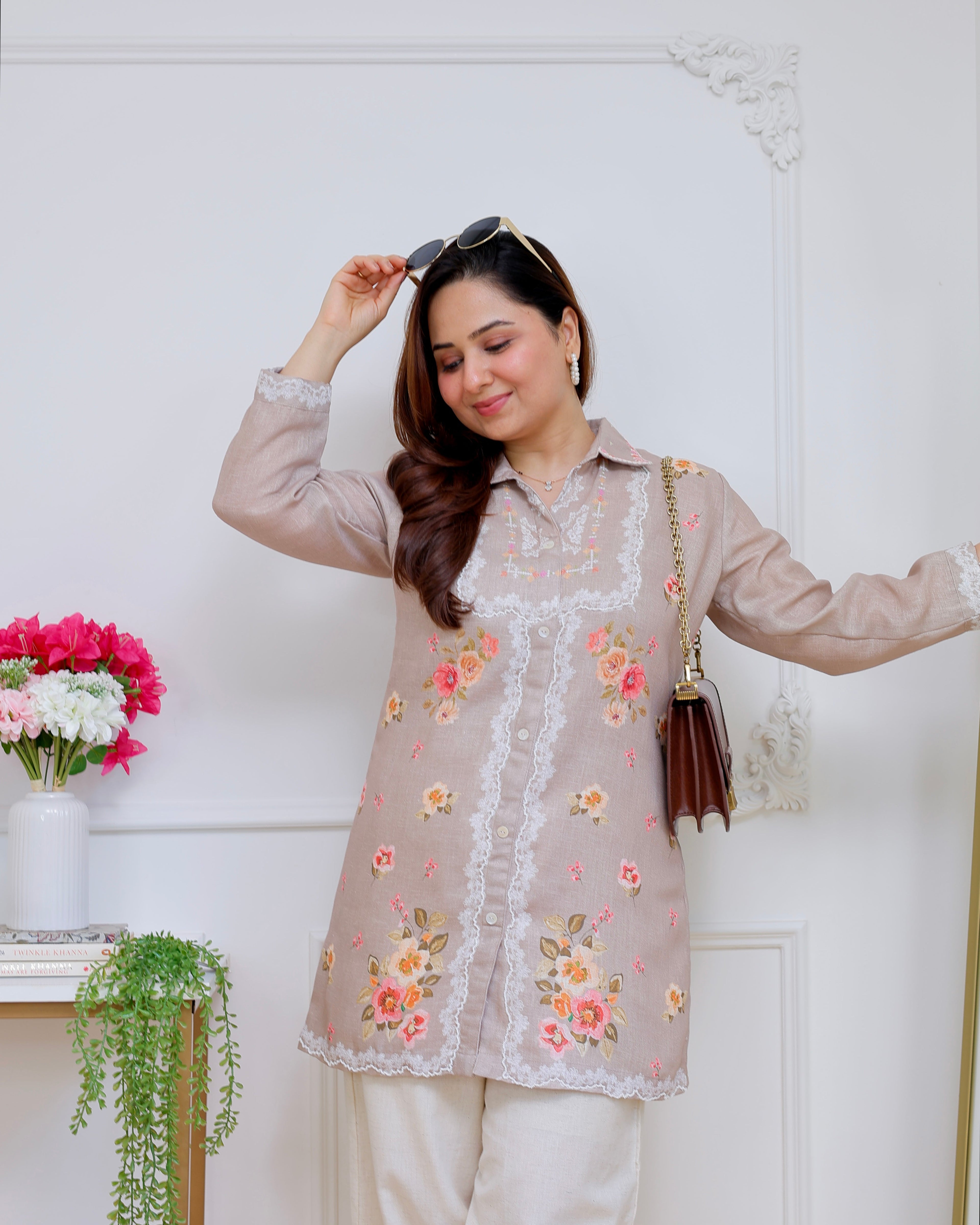Nude Petals Pearl Threaded Linen Cotton Co-ord