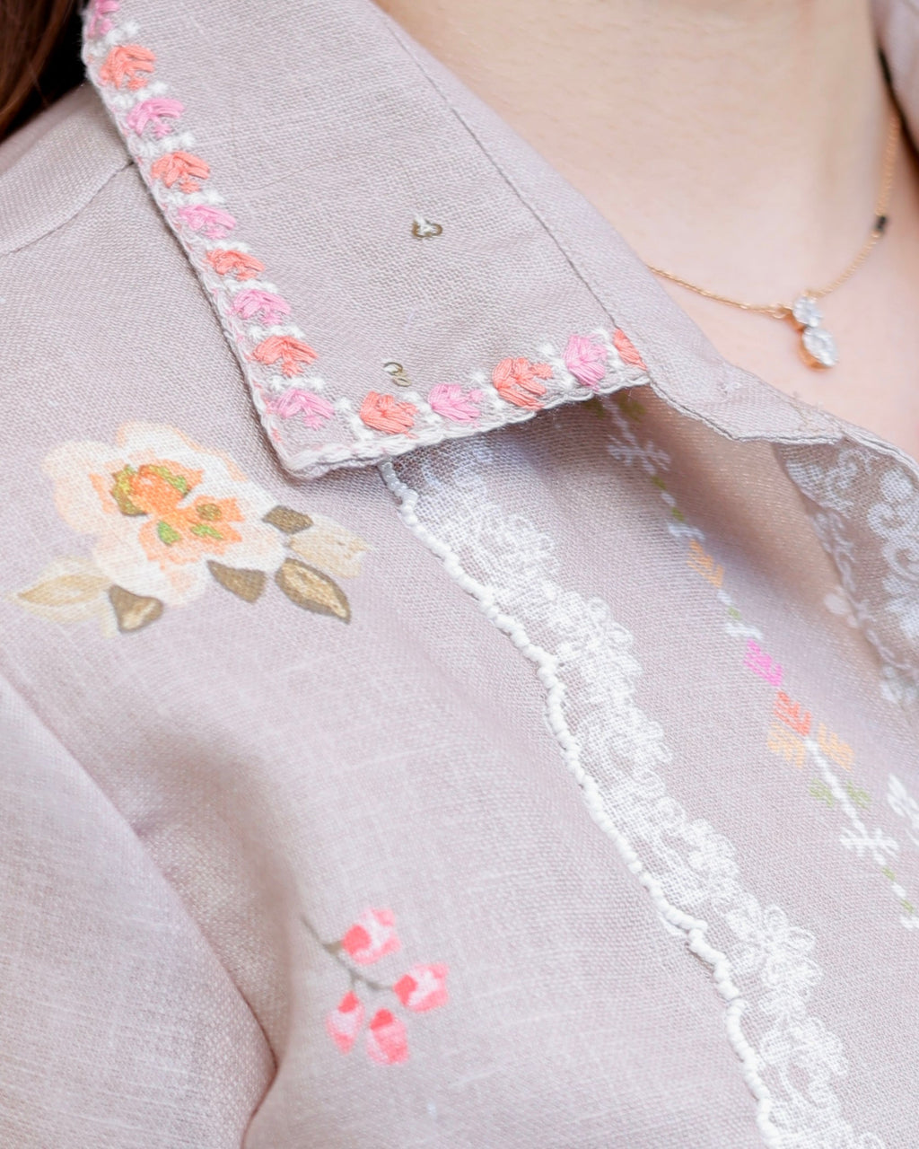 Nude Petals Pearl Threaded Linen Cotton Co-ord