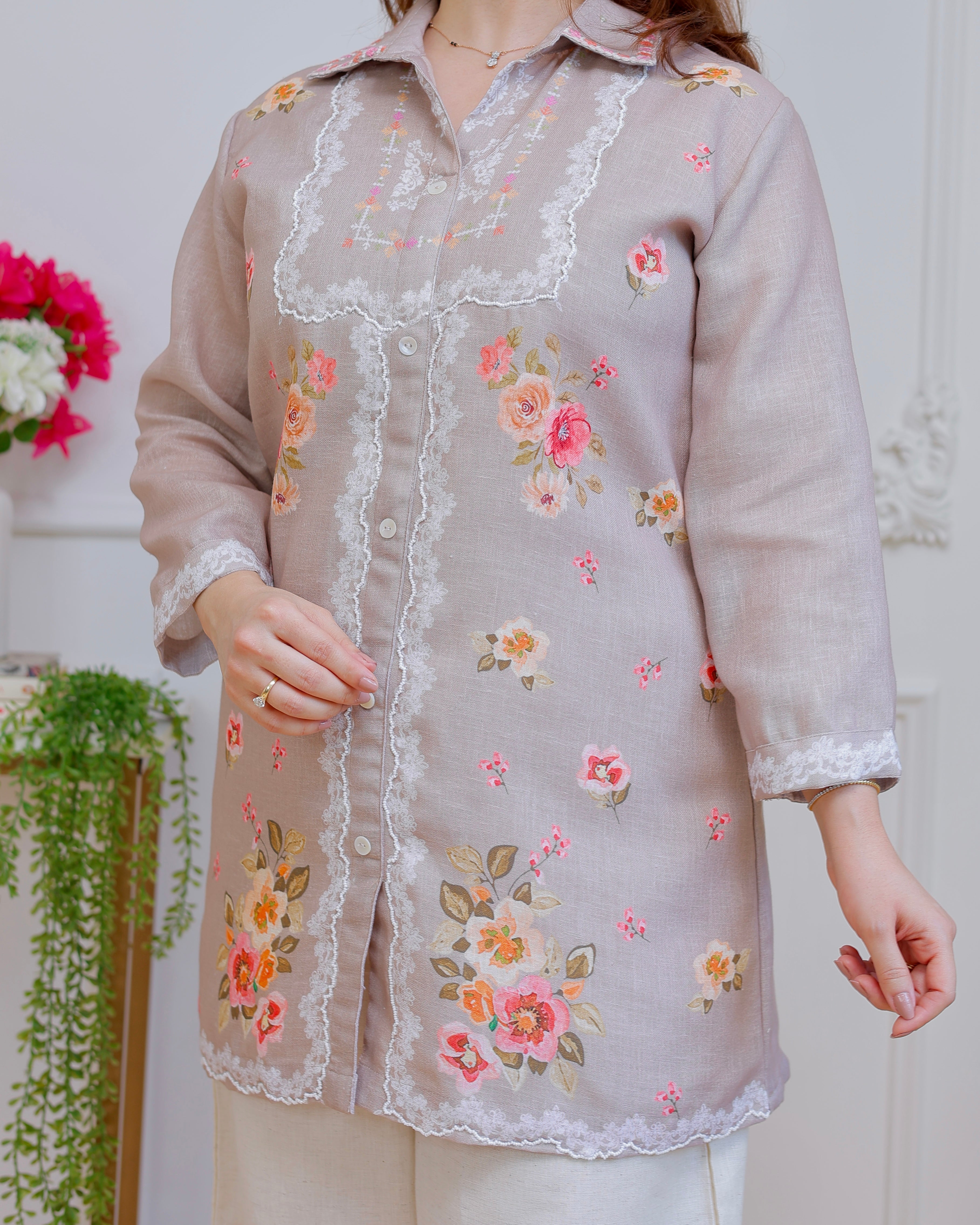 Nude Petals Pearl Threaded Linen Cotton Co-ord