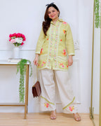 Lime Blossom Pearl Threaded Linen Cotton Co-ord