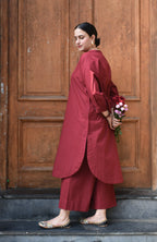Maroon Antifit Co-ord Set with wide legged pyjama