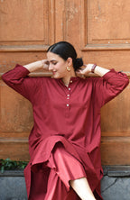 Maroon Antifit Co-ord Set with wide legged pyjama