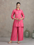 Pink Floral Embroidered Straight Co-ord Set