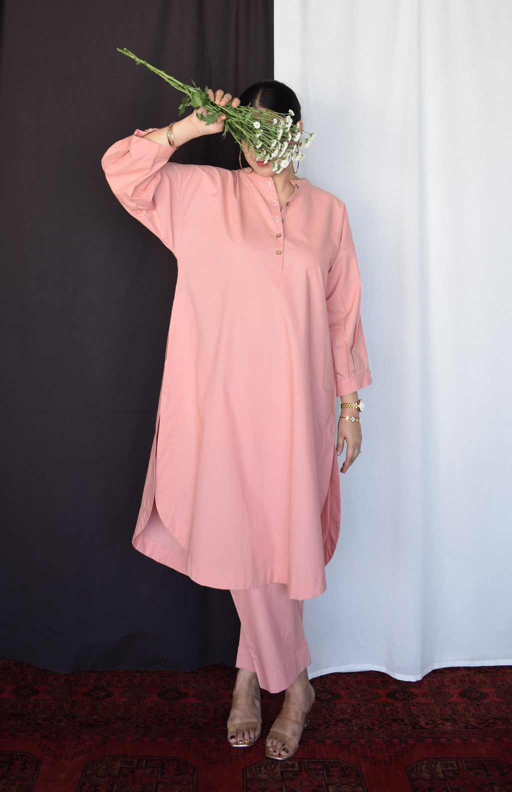 Coffee Pink Antifit Kurta with Placket