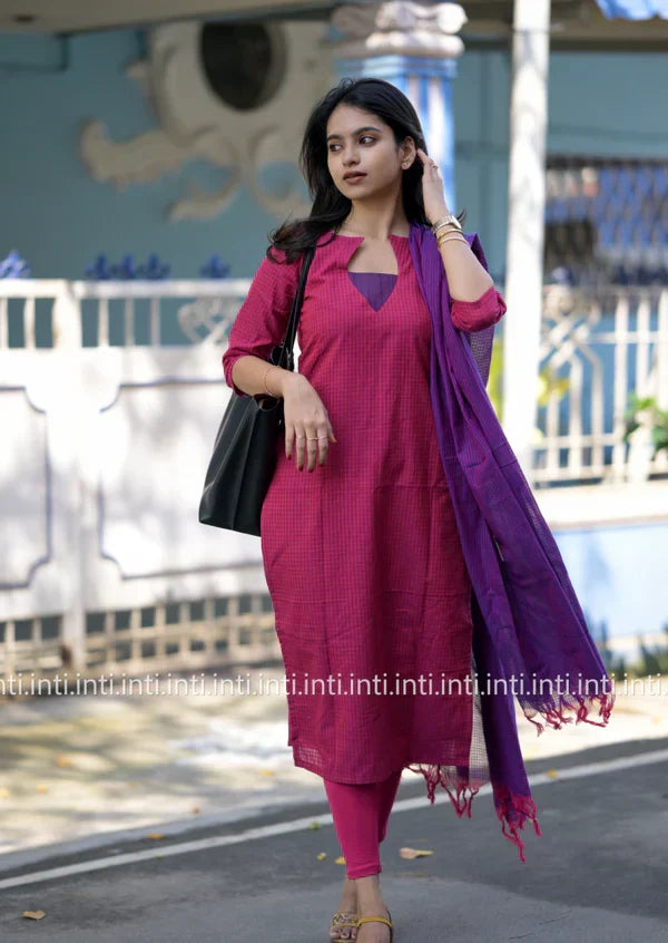 Avni Rose Plaid Top Dupatta Set