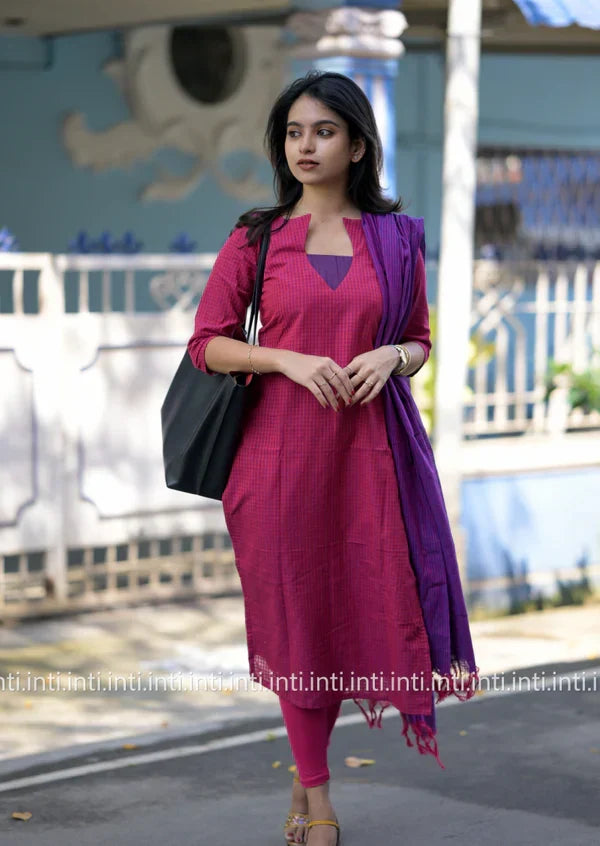 Avni Rose Plaid Top Dupatta Set