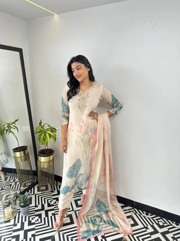 Saanvika Cream Floral Suit Set