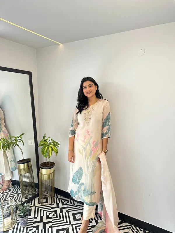 Saanvika Cream Floral Suit Set