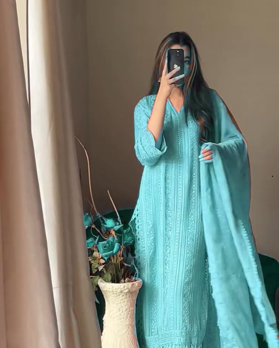 Myra Sky Blue Embroidered Top Palazzo Set