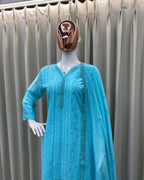 Myra Sky Blue Embroidered Top Palazzo Set