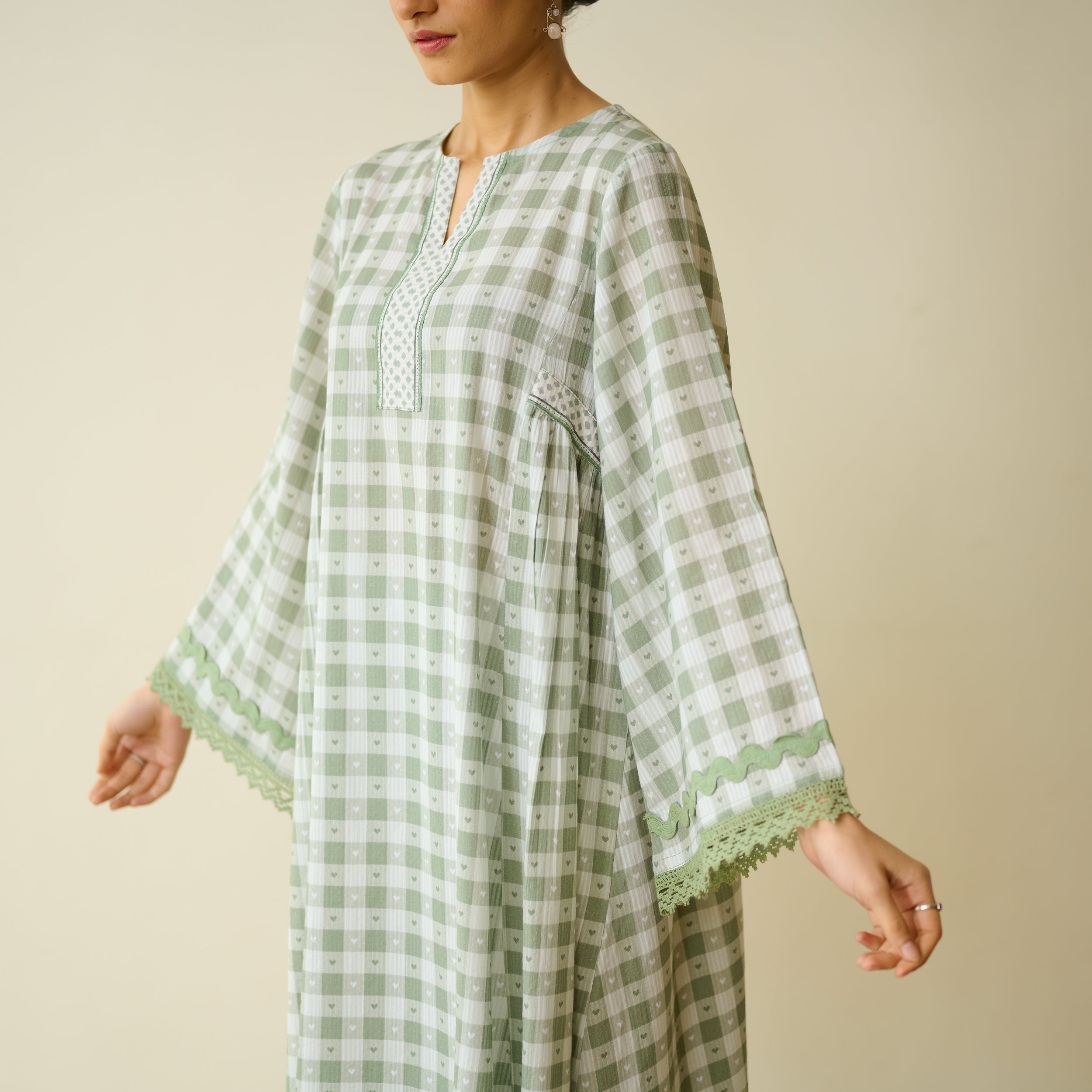 Countryside Seersucker Cotton Kurta Set - Pista Green