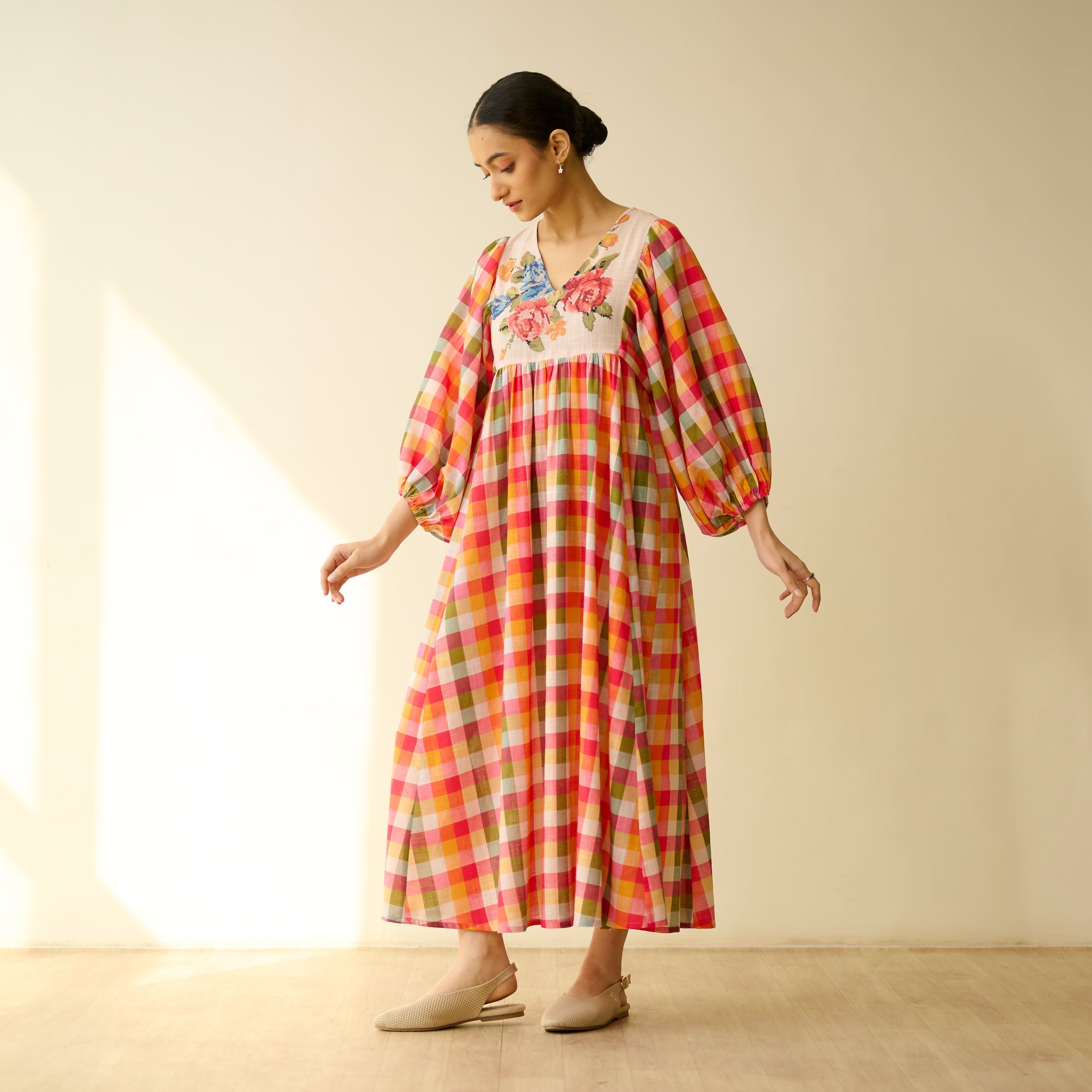 Cottage Bloom Fine Slub Cotton Dress - Multicolor