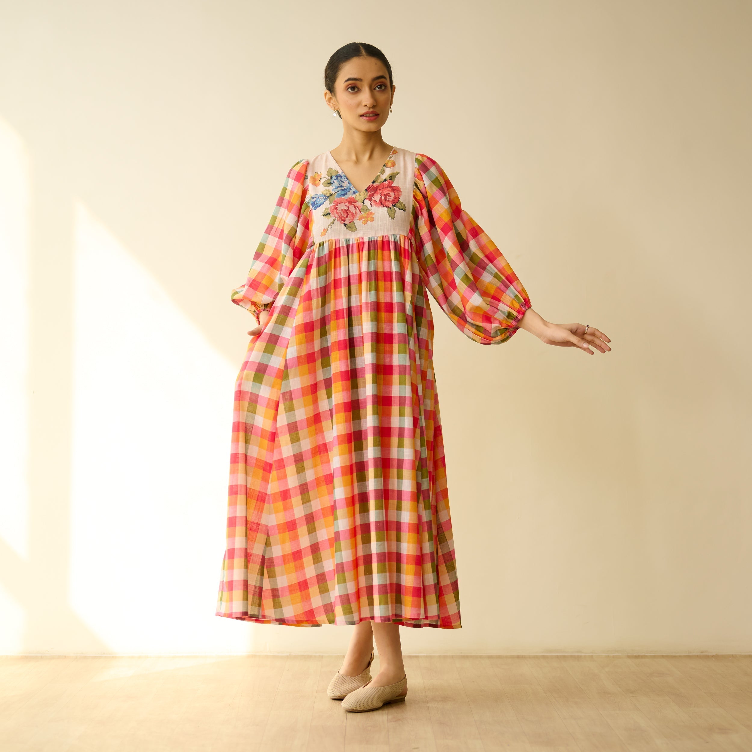 Cottage Bloom Fine Slub Cotton Dress - Multicolor