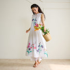 Aviva Patchwork Cotton Kurta Set with Mulmul Slip - Sharp White
