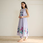 Aviva Patchwork Cotton Kurta Set with Mulmul Slip - Lavender