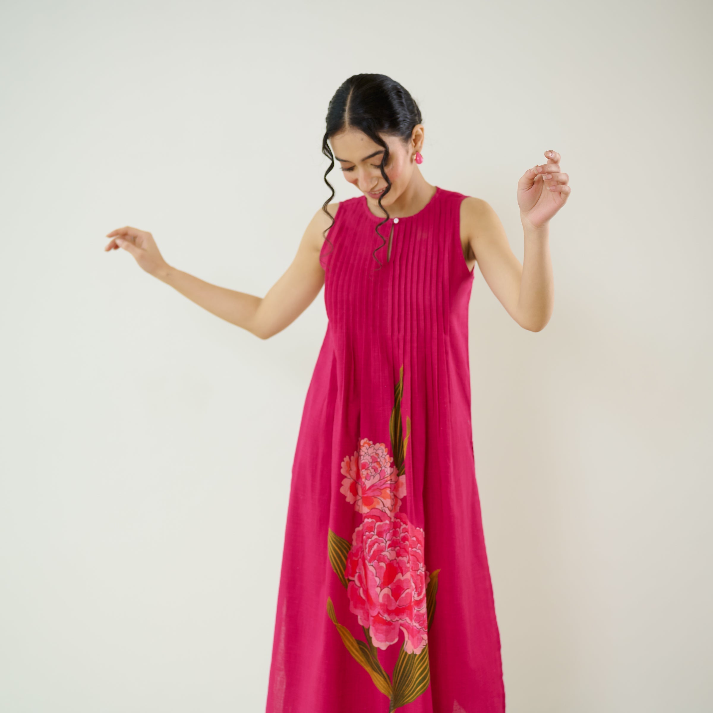 Belle Slub Cotton Kurta Set - Magenta