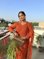 Vihana Saffron Chikankari Kurta Palazzo Set