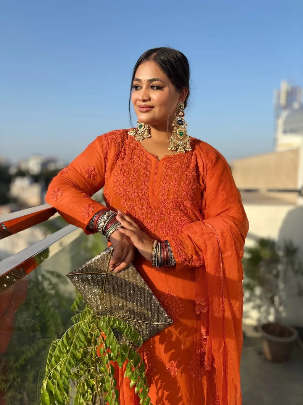 Vihana Saffron Chikankari Kurta Palazzo Set