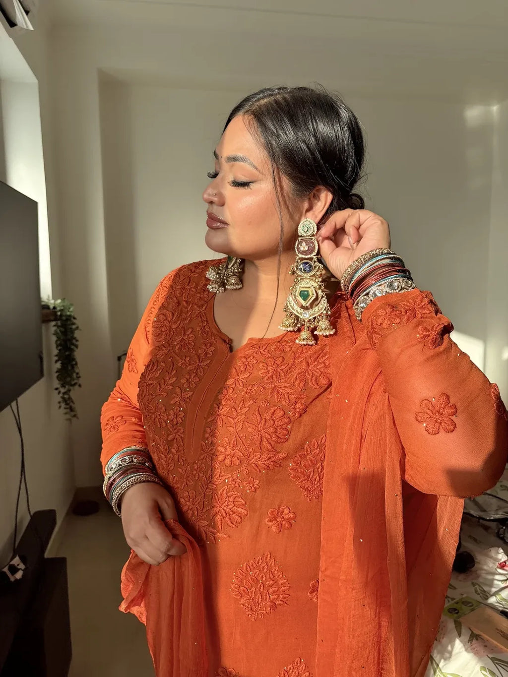 Vihana Saffron Chikankari Kurta Palazzo Set