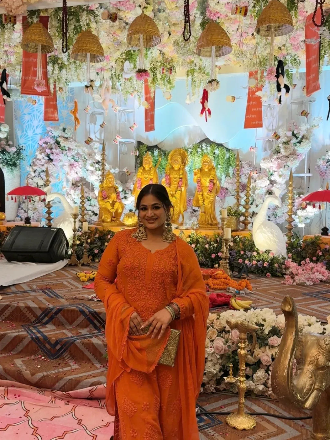 Vihana Saffron Chikankari Kurta Palazzo Set