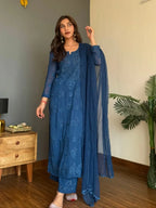 Zoya Azure Chikankari Kurta Set