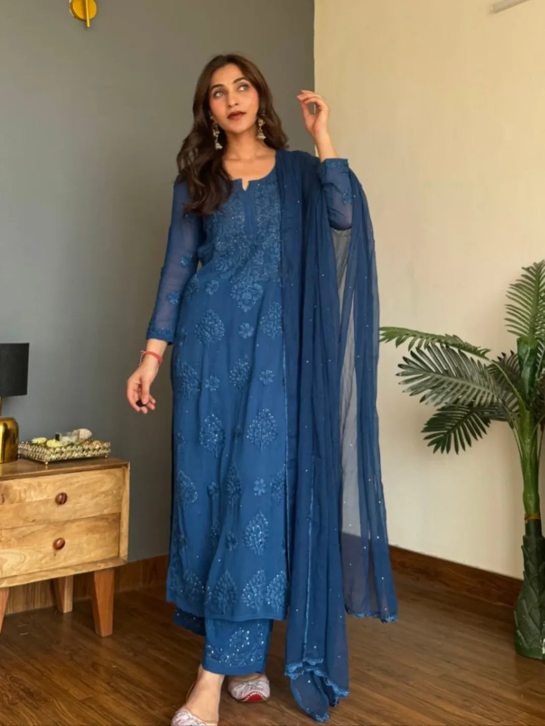 Zoya Azure Chikankari Kurta Set