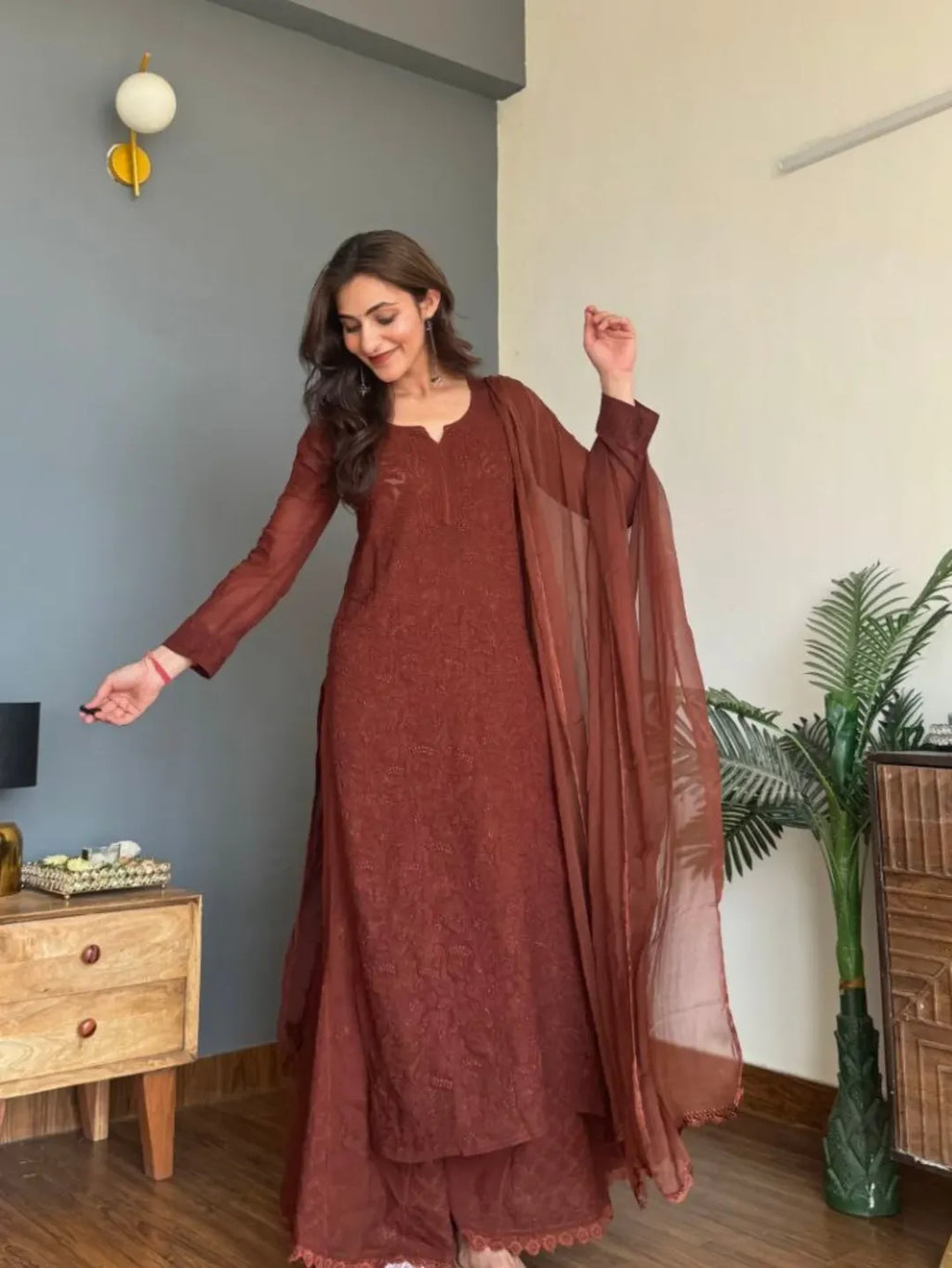 Meher Cocoa Chikankari Kurta Set
