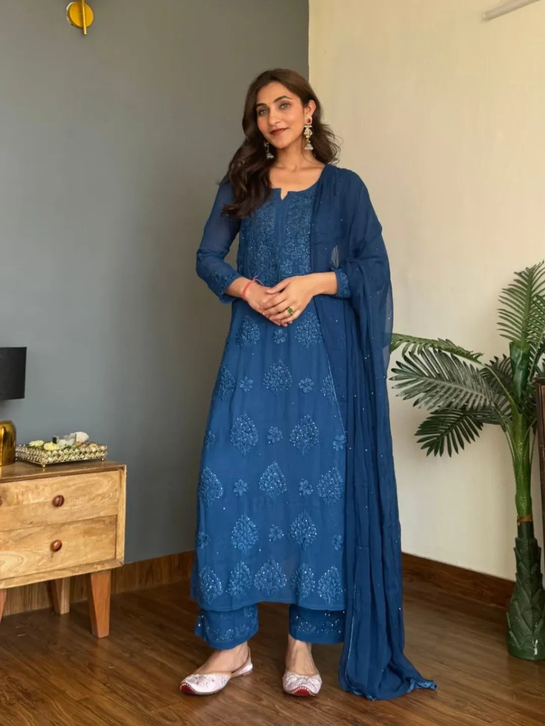 Zoya Azure Chikankari Kurta Set
