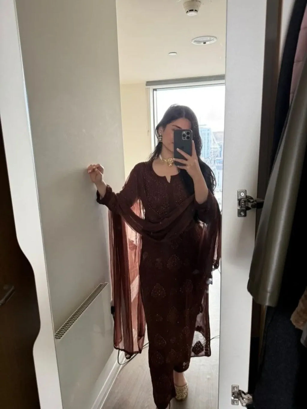 Zarika Mocha Chikankari Kurta Set