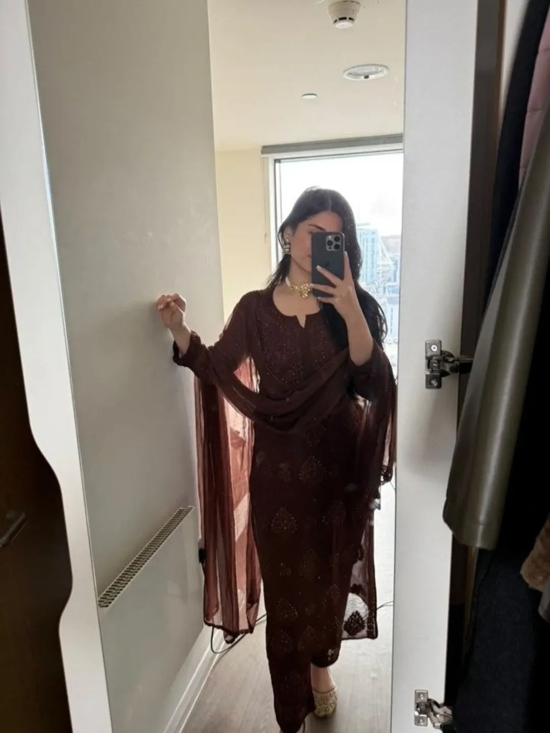 Zarika Mocha Chikankari Kurta Set