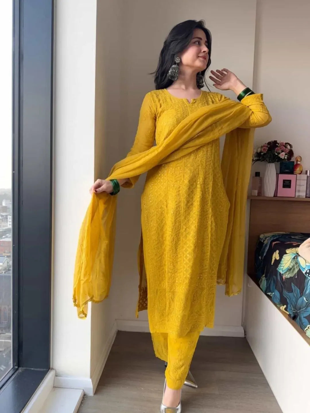 Noor Sunshine Chikankari Kurta Set