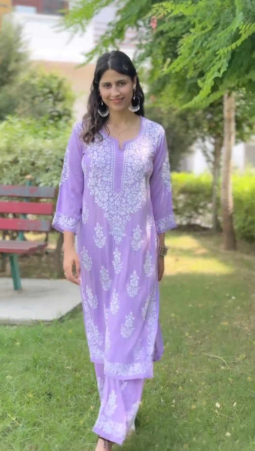 Harshita Olive Cotton Chikankari Straight Kurta Set
