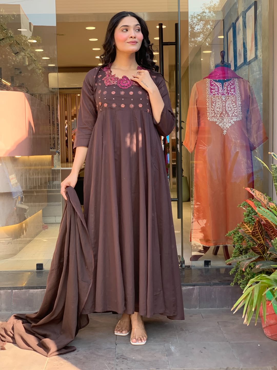 Multi embroidery Coffee dress