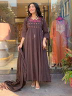 Multi embroidery Coffee dress