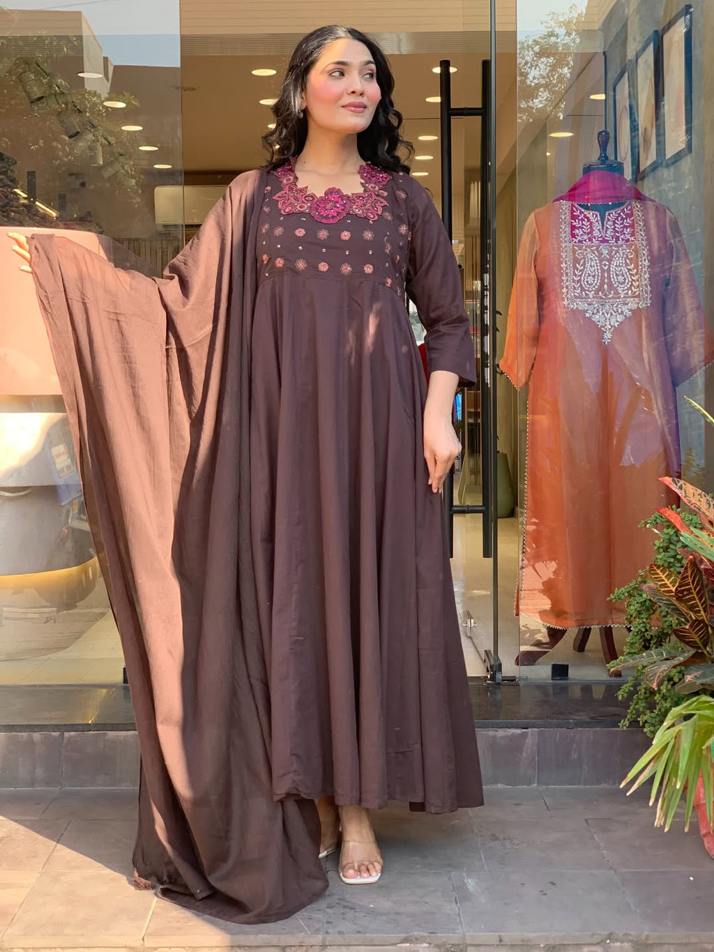 Multi embroidery Coffee dress