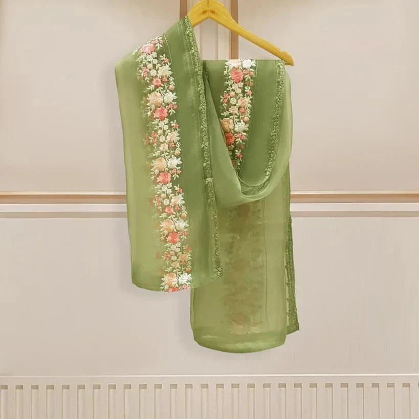 Urmila Pista Green 4-Piece Stitched Organza Dress
