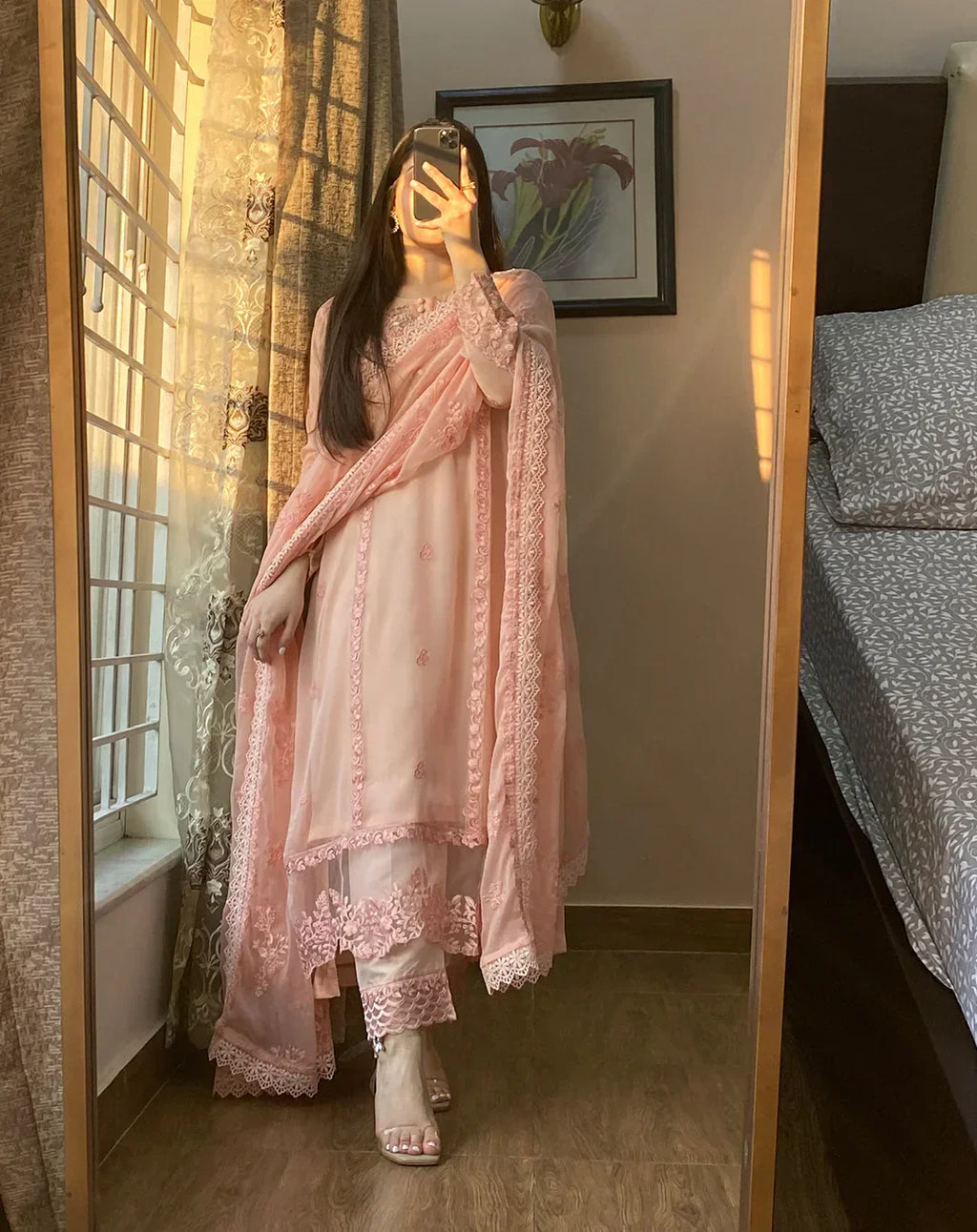 Barkha Whisper Pink Chiffon Embroidered 4PC Dress