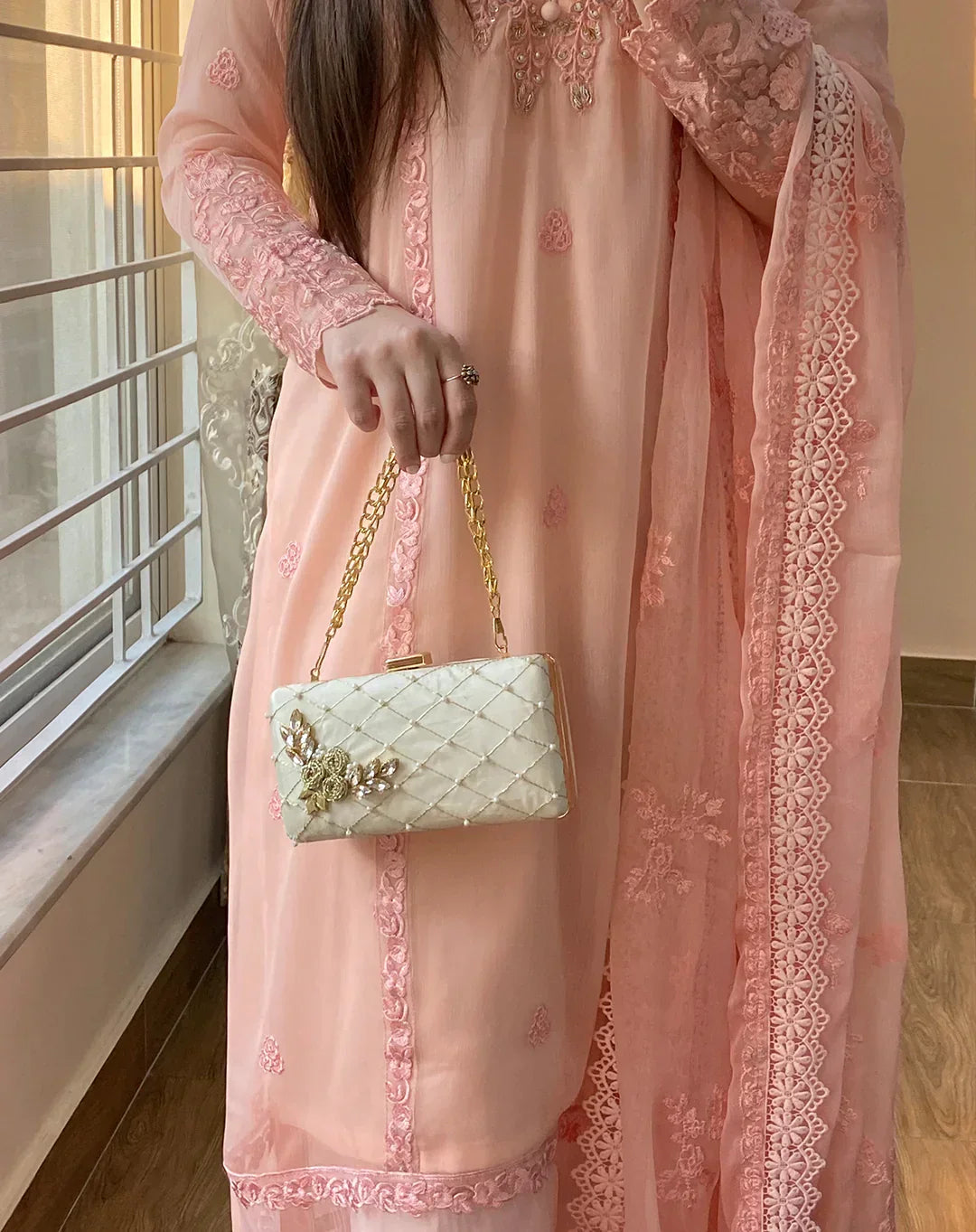 Barkha Whisper Pink Chiffon Embroidered 4PC Dress