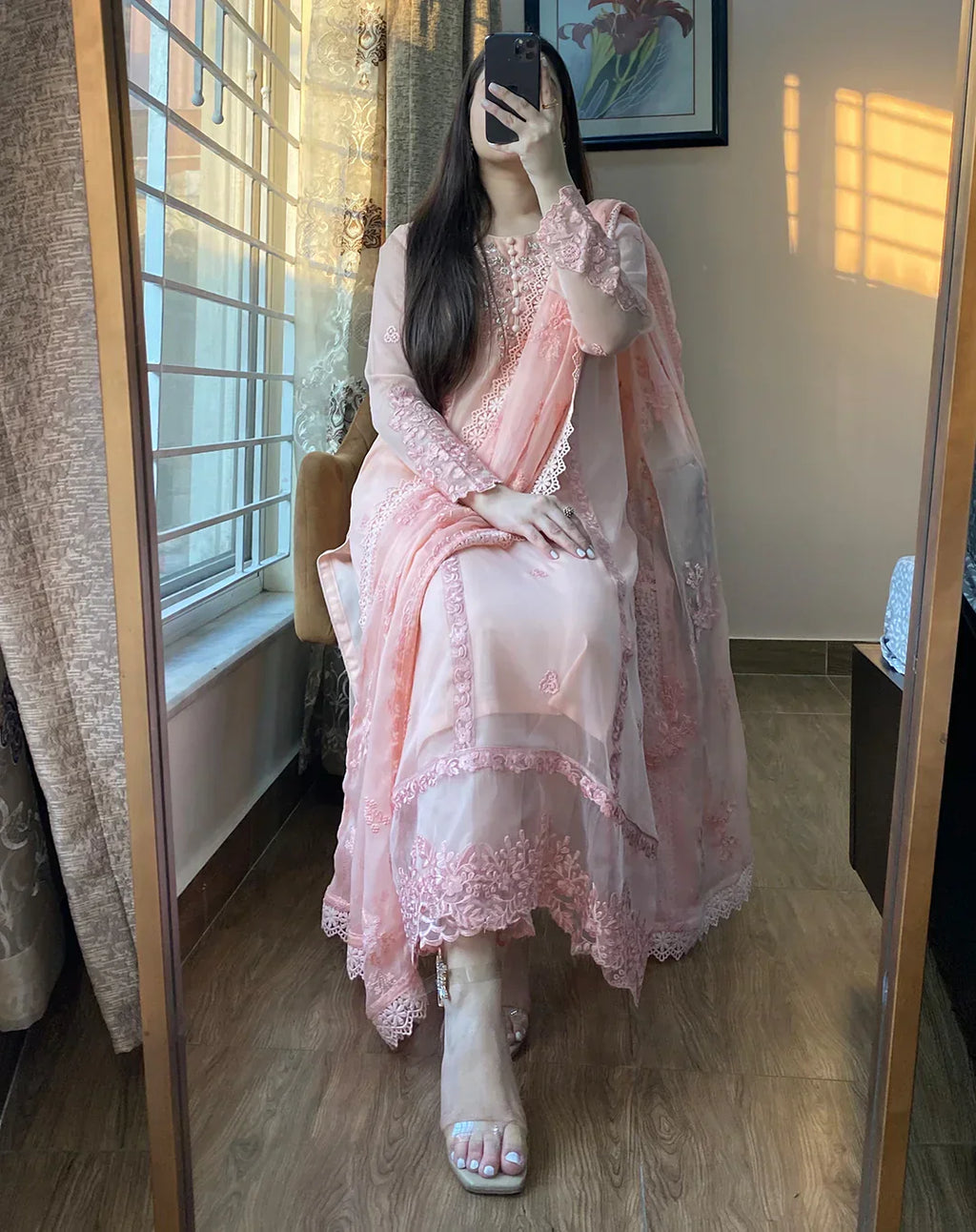 Barkha Whisper Pink Chiffon Embroidered 4PC Dress