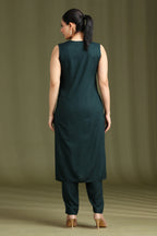 Teal Embroidered Straight Co ord Set